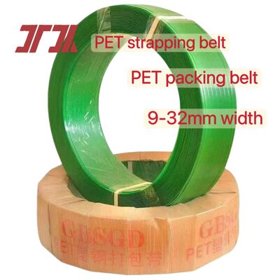 PET Plastic Steel Packaging 9-25mm Green PET belt strapping untuk strapping otomatis