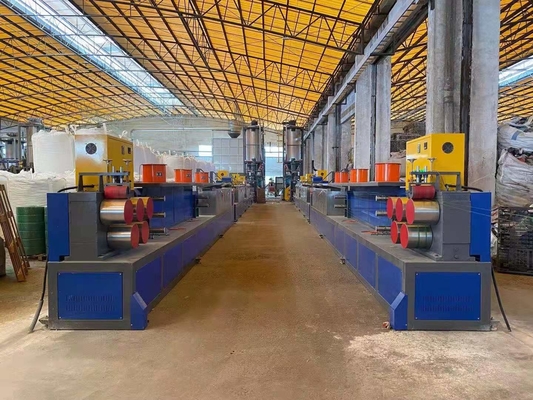 Output 3 Strip PET Strapping Band Produksi Line Cina Inggris Sistem Kontrol PLC Ekstrusi Strip PET efisien tinggi