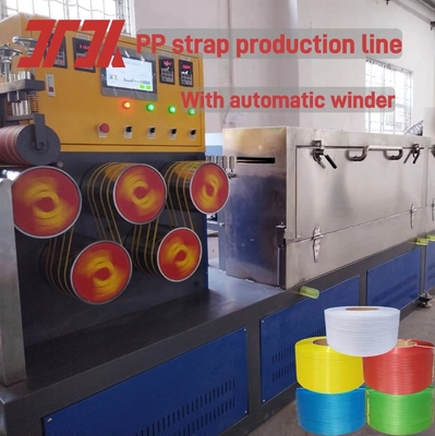 Blue Belt PP Packing Belt Making Machine dengan Lebar Sabuk 5-18mm Panjang Sabuk 1000-7000m