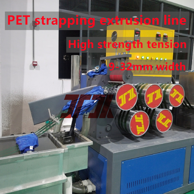 9-32mm Polyester Pet Plastic Steel Belt Extrusion Line dengan Double Cylinder Changer
