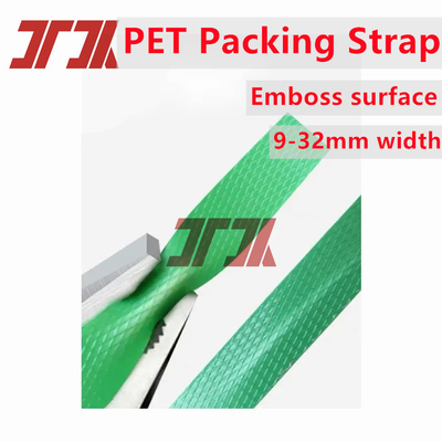 Strong Tension Green Embossed Pet Polyester Pallet Strapping Belt untuk Pengemasan Kargo