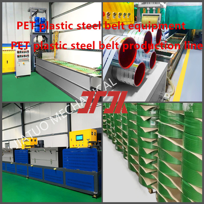 9-32mm Customized Green Embossing PET jalur produksi sabuk plastik Dengan Kontrol PLC Otomatis