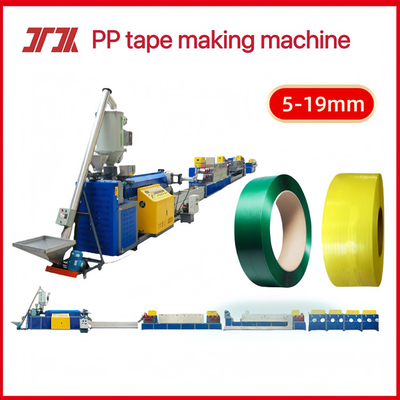 100-120Kg/H PP Strap Band Produksi Line Dengan Double Embossing Untuk Membuat 5-19mm Lebar