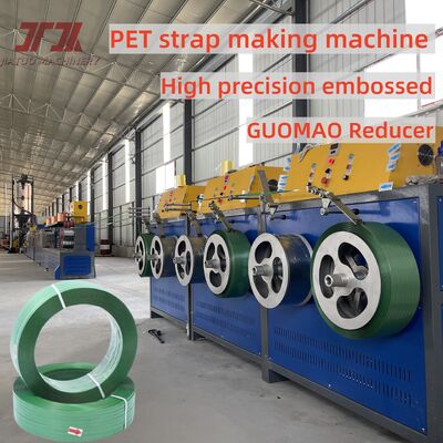 Mesin pembuatan tali PET 9-25mm Peralatan sabuk baja plastik PET untuk 100% serpihan botol PET