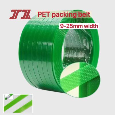 Pita kemasan PET 9 ∼25 mm Pita pengikat PET Pita baja plastik PET dengan tahan dingin dan suhu tinggi