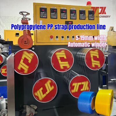 Mesin pembuatan tali PP lebar 5-19mm dengan bahan daur ulang 100% dan kontrol PLC untuk produksi efisiensi tinggi