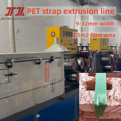 9-32mm Lebar 280kg/H Plastik Pet Strap Membuat Mesin Dengan Embossing Dan PLC Control System