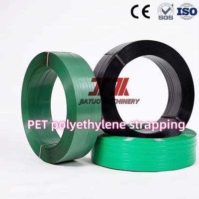 9-32mm Customized Polyester Band Green PET Plastic Packing Belt Permukaan Woven yang Diukir