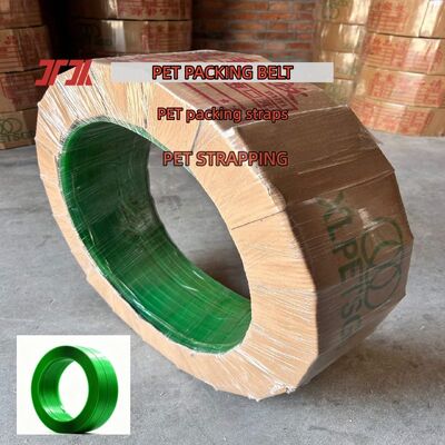 Pita pengemasan PET 12mm Pita pengemasan PET hijau Pita pengemasan PET baja dari 100% bahan daur ulang